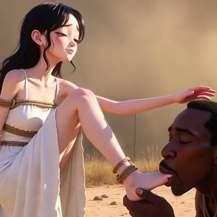 White Woman Tied in Africa - African Man Licking Her Feet