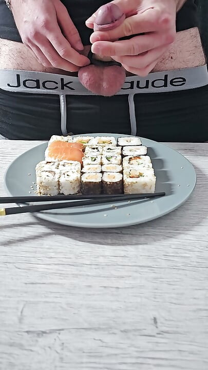 Hand Free Cum On Maki And Sushi