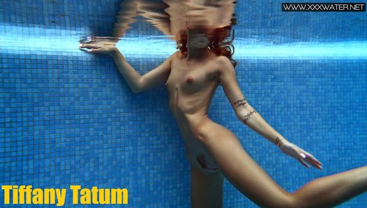 Tiffany blonde perfect round booty teen swims underwater and undresses