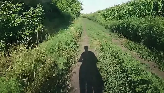 Guy Lying Down Pisses on Himself Outdoors, Jerks Off and Pisses Again After Cumming