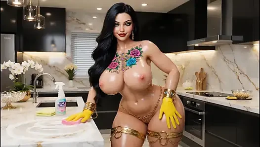 BBW Mature Wife House Cleaning Tease Vacuum Show 3D silicone sex doll   CGI 8K