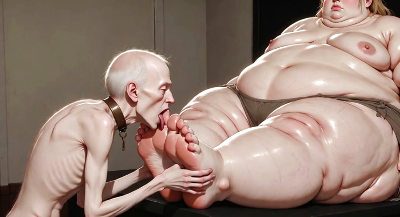 Thin Slave Boy Licking Huge SSBBW Mistress Soft Feet