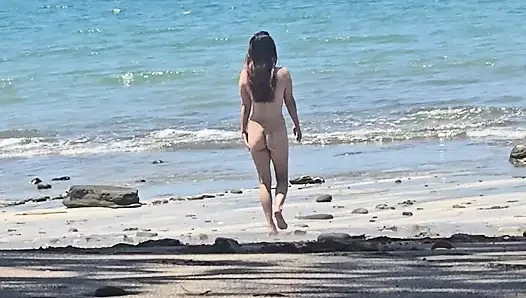 Korean teen at the beach showing hot body perfect tits