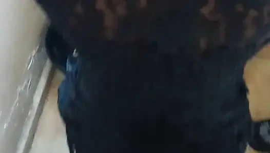 Black Slut Doggystyle and Blowjob White Man in Black Sexy Dress