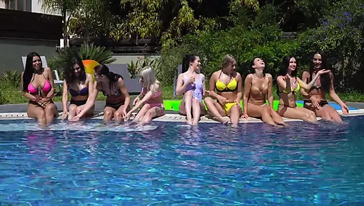 Real wild lesbian teen pool party