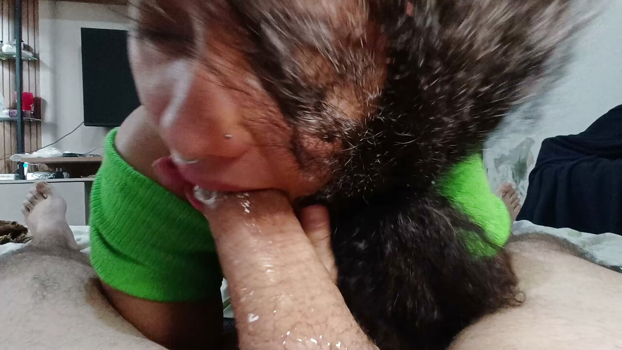 POV, big ass in the air, she devours the horny cuckold's cock all the way to the hilt.