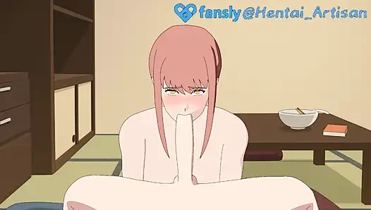 Hentai Künstler: Makima, kettensägen-mann, schwarze strümpfe Footjob, Halsfick, doppelpenetration, wird hart gefickt