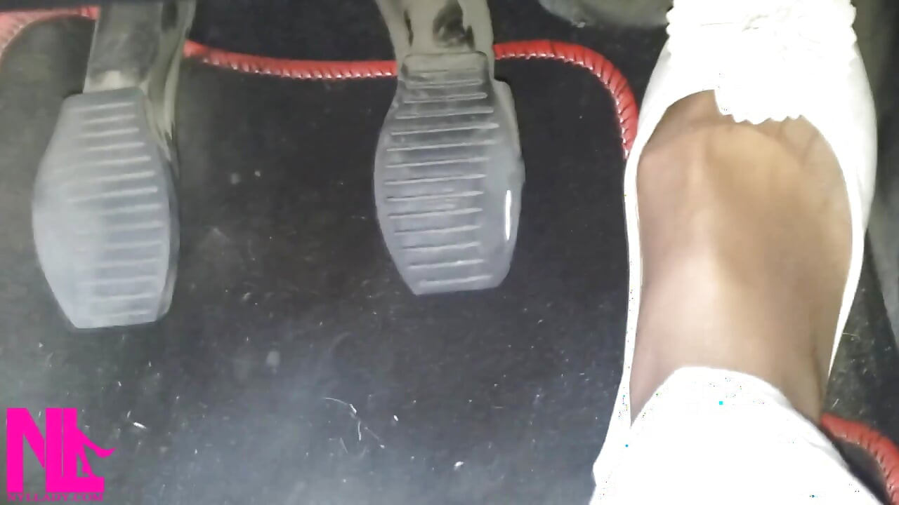 Pedal Pumping and Driving in Highway in Soft Worn Out Flats and Nylon Socks