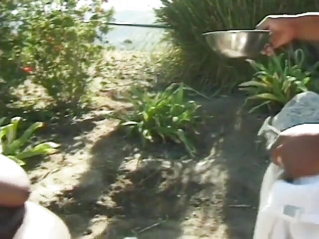 Black beauty gets her shaved cunt banged hardcore outdoors