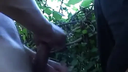 Italian amateur brunette handles two cocks in the countryside