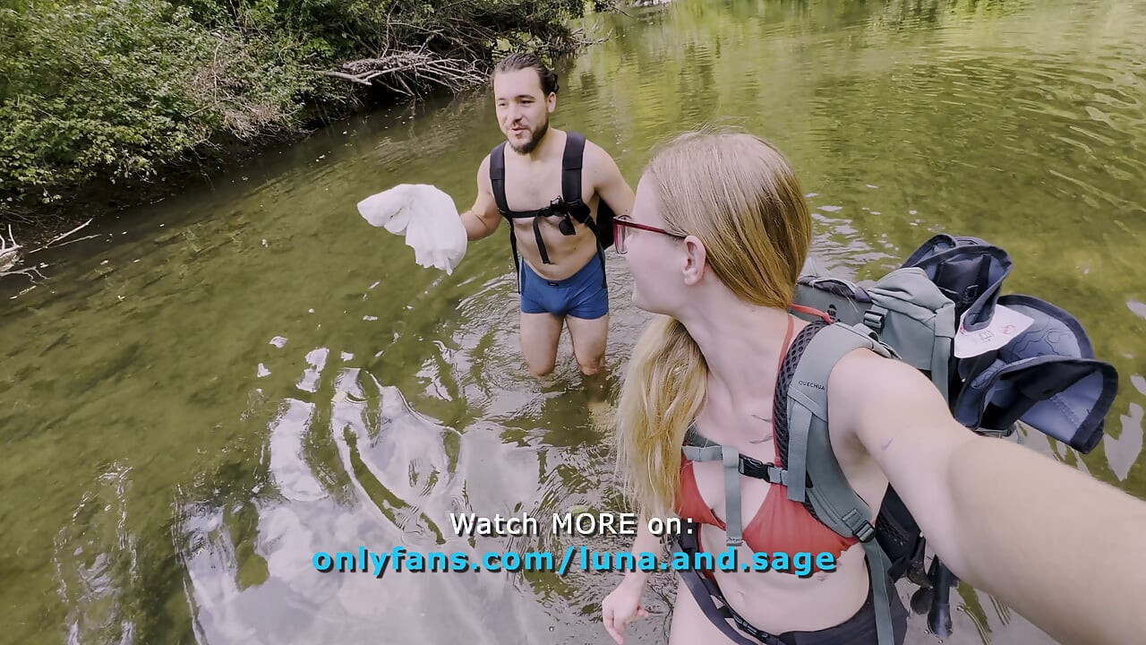 Outdoor Sex on a Mossy Rockbed in the Middle of the River - Real Amateur Couple (POV, Doggy & Facial)