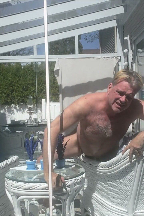 Hunk Stepdaddy Bear Naked Sunbathing in the Veranda 4