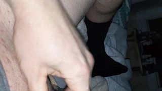 small boner and tightly pulled scrotum