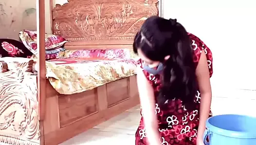 Kannada girl with big boobs is cleaning her home