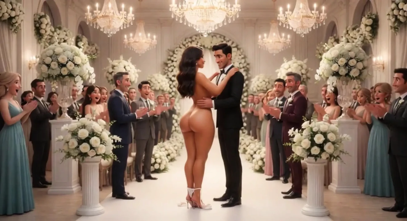 Cuckold Husband Lets All Guests Touch His Bride on All Fours at Wedding Reception (AI generated)