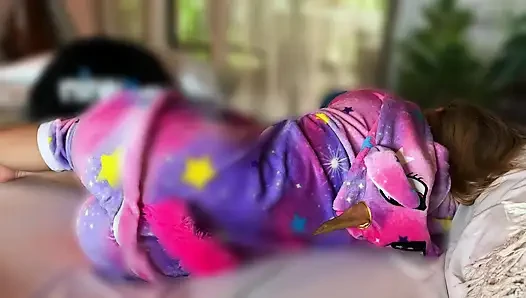 Big ass stepsister ends up covered in cum for getting into my room in tiny pajamas.