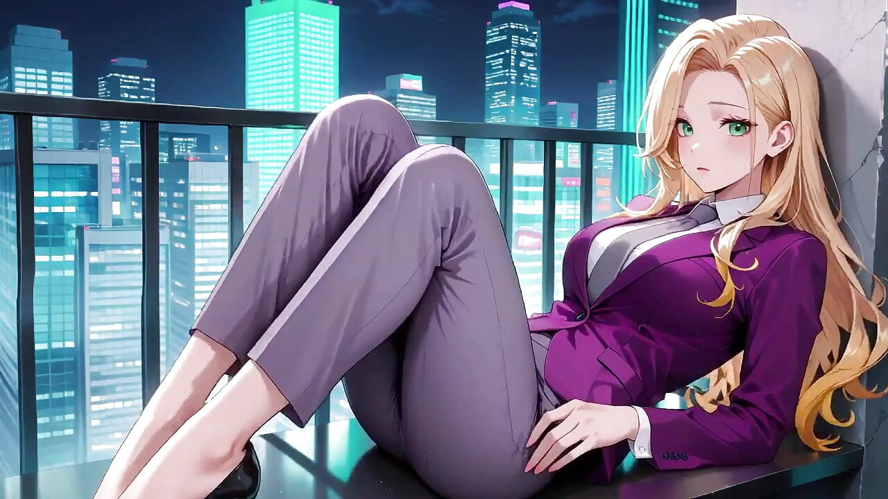 Blonde Boss in Purple Suit! Office Train Private Moments. She's Multitasking with Files While Secretly Adjusting Her Skirt...