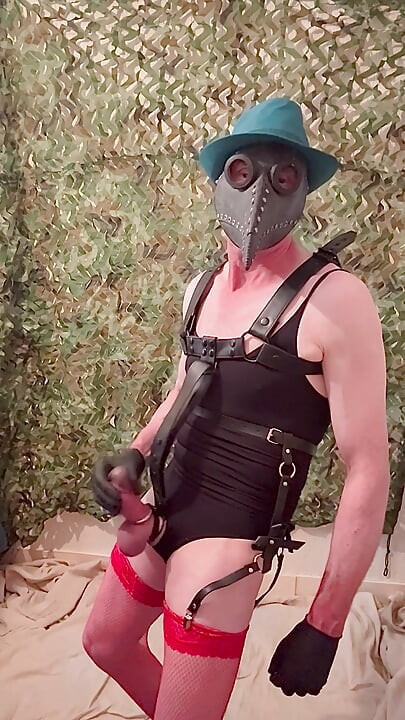 Sexy Red Stockings Cock Harness Hot Cum From Penis