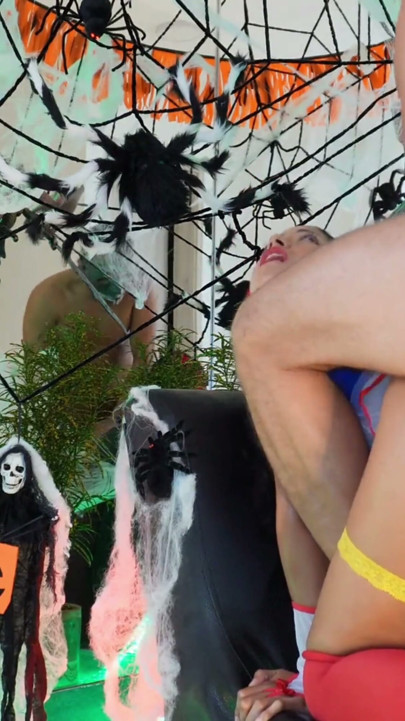 hallowen party gets out of control the queen of anal squirt is fucked y a masked man | Clip 1