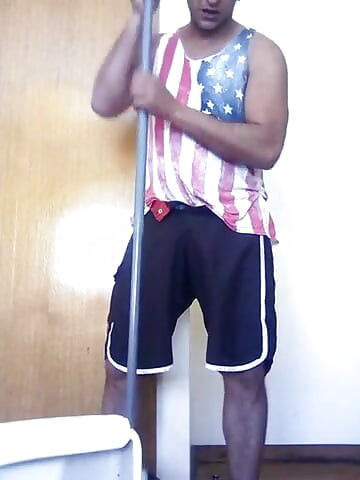 A young boy cleans the house very horny and with a big dick