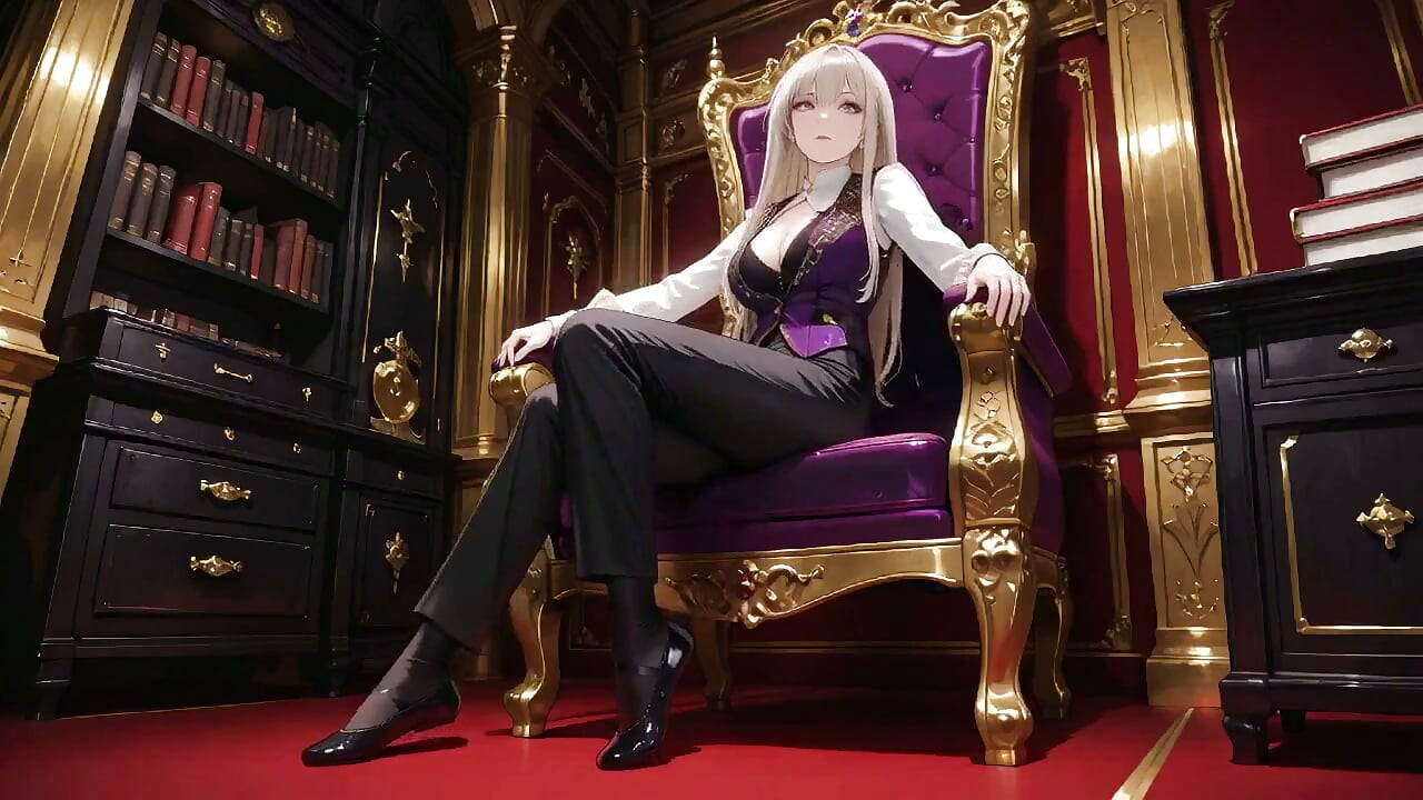 Blonde Queen in Purple Court Uniform! Lazy on the Throne, Eyes Full of Lust