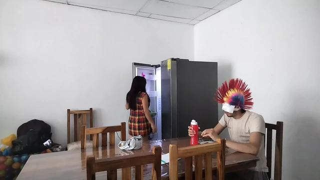Housekeeper strips naked in front of blind boss while eating at home
