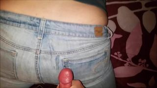 Cumload on her American Eagle jeans