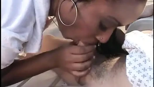 Hot Nurse in White Stockings Rides Patient Dude Outdoors