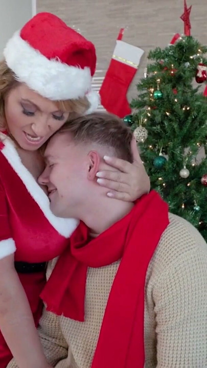 The Kind And Giving Mrs. Claus Takes Joshua's Face And Pushes It Right Into Her Huge Tits | Clip 1