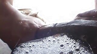 Hot guy face fucks dirty blonde while shes laying on the couch