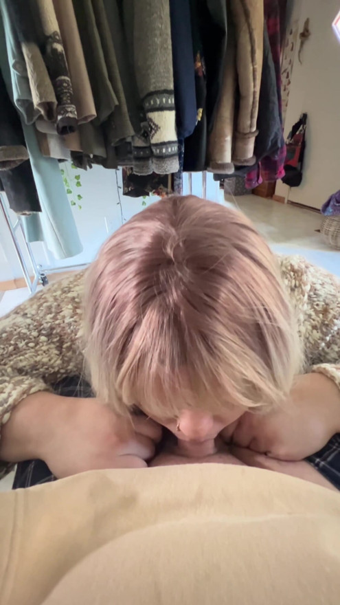 Blonde Sucks & Drains an Uncut Cock! Throatpie! Cum Lube Post Orgasm Blowjob | Clip 1