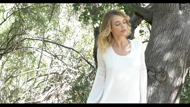 Blond innocent teen model masturbate in forest