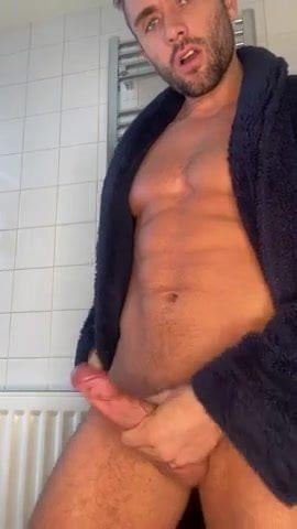 After shower showing his HUGE COCK!