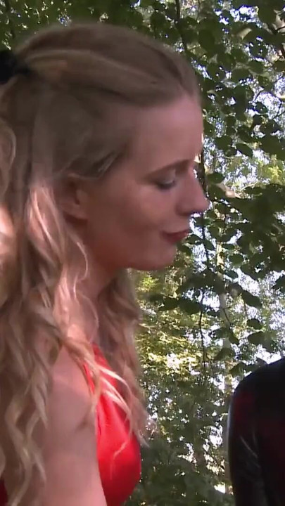 Powerful moment from "A walk with the slave outdoors in public parc"