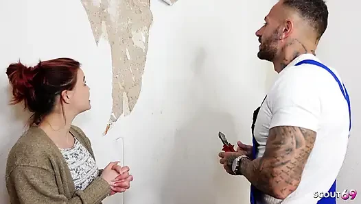 Tiny German Redhead Wife Lizzy Rose Seduce Worker to Hard Cheating Fuck