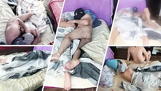 Sensual massage of a hot couple with oil on the body.