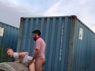 Fucked briefly between the containers