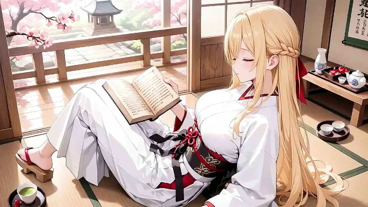 Blonde Kimono Girl! From Cherry Blossom Shrine to Bedroom, Black Lace Contrast!
