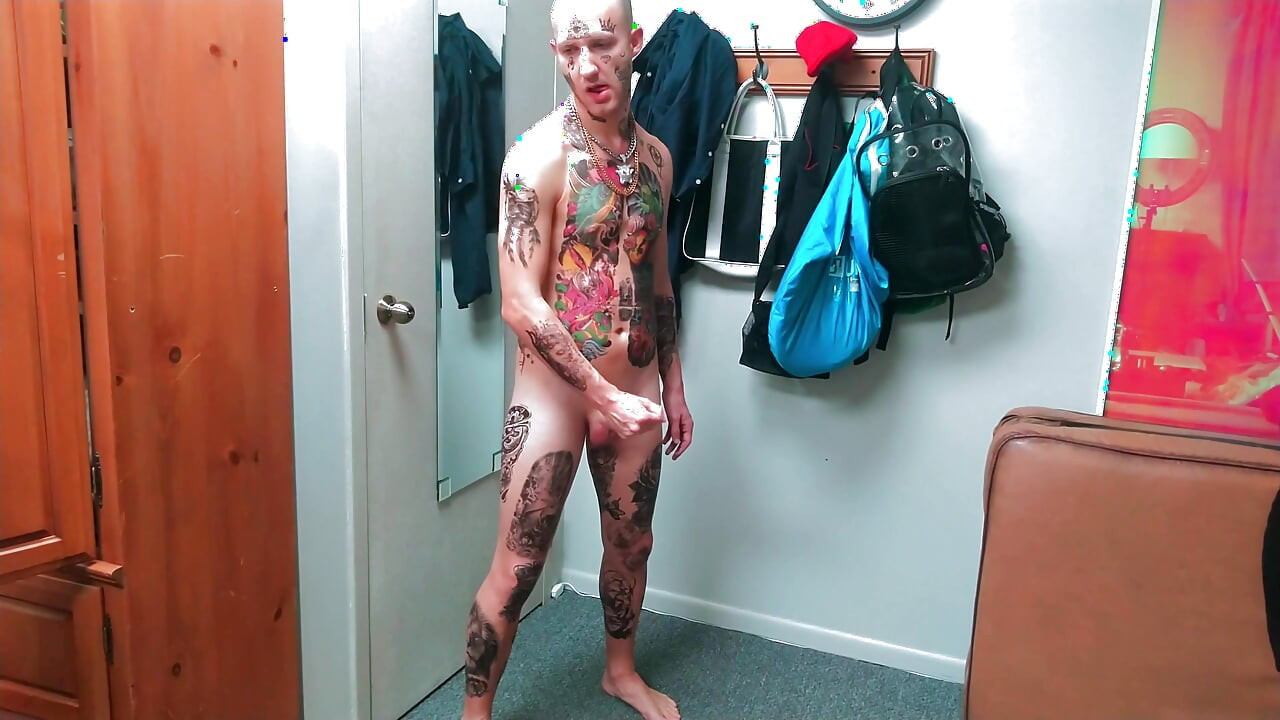 Fully Tatted Man Dildo Fucked