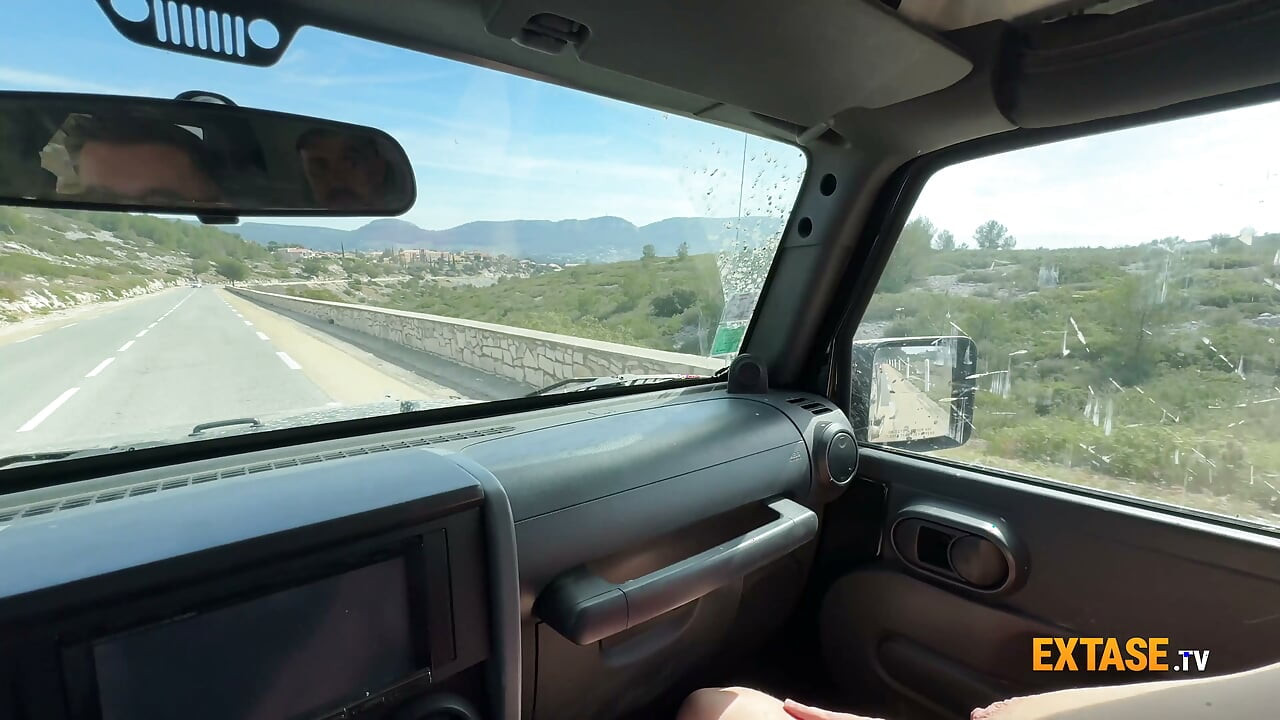 Huge bombed french slut Mizaki gets a very naughty car ride