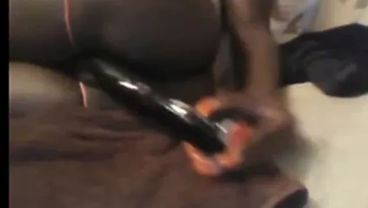 Beautiful Ebony Pussy Inserting Oiled & Hard Toy Close-Up