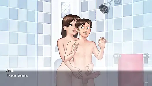 Stepson shower with MILF Stepmom Debbie and had kinky session (Summertime Saga)