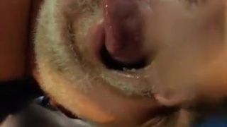 Silver daddy gets his tongue coated