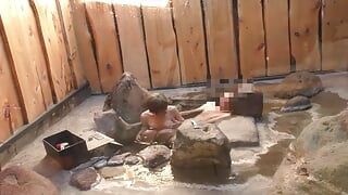 Affair Couple, Open-air Bath, Lewd Mature Woman Deep Throat