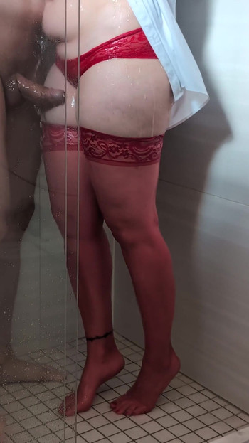Thrilling moment from "Wet Red Thigh Highs, Shower Sex (c01_film02)"