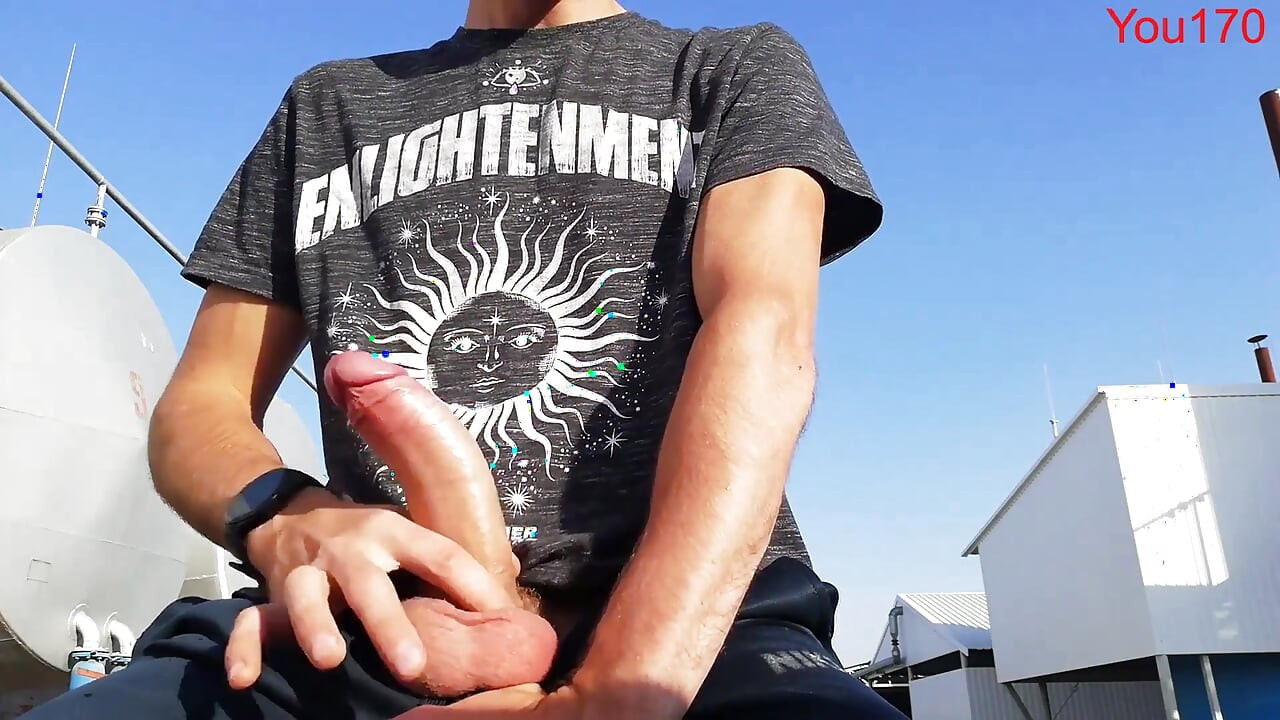 Best guy on the street jerks off his huge cock until he cums and moans homosexually outdoor masturbation