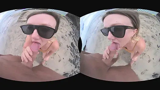 VR Outdoor POV Blowjob on the Public Beach