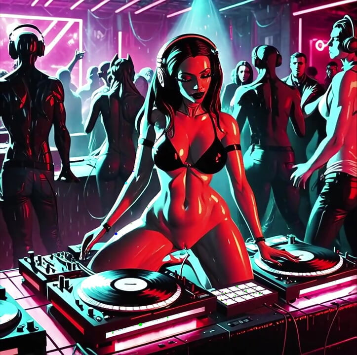 ความปีศาจเซ็กซี่ Dj Dystopian คลับ Cyberpunk Club Synthwave House Techno AI