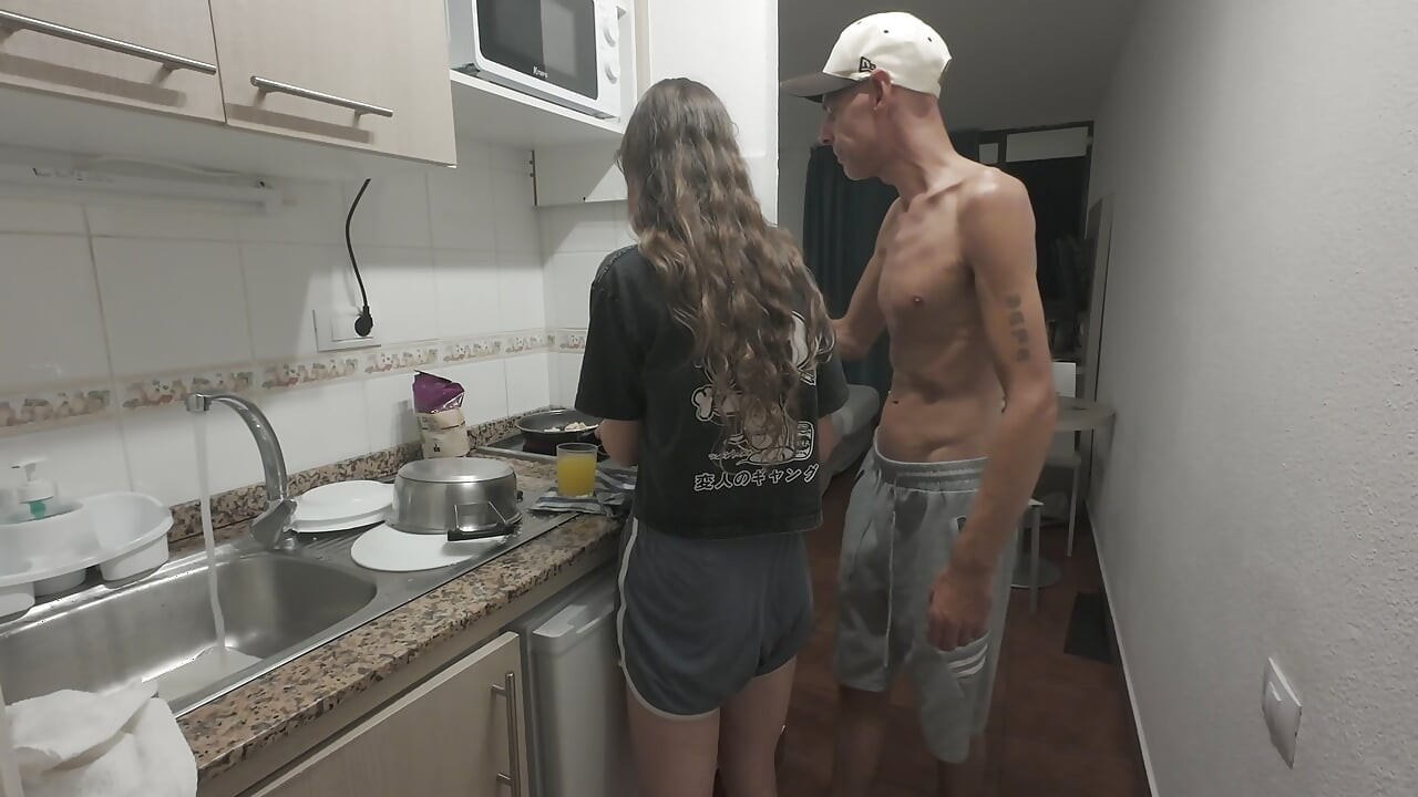 Step Daughter Cooks Dinner With Step Dad, Things Get Saucy And Start To Sizzle In The Kitchen