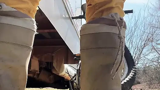 Pee on the Ground Near Truck Wheel